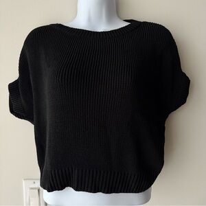 RALPH LAUREN Oversized Black Short Sleeve Knit Sweater Top Small Minimalist